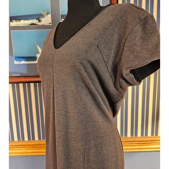 NY Collection Lined Gray Basic V-Neck Dress, Great for layering and Boots. LP - Picture 2 of 6